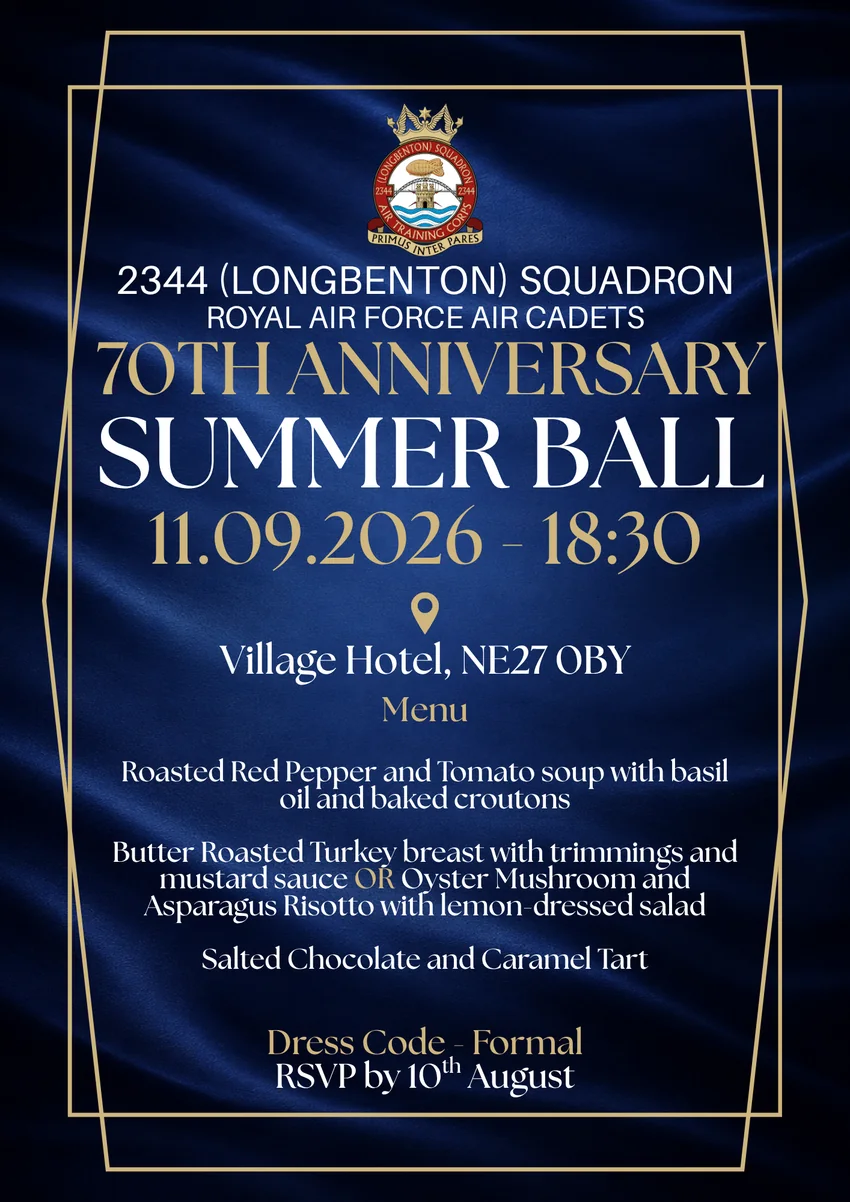 Guest invitation for the 2344 Squadron 70th Anniversary Summer Ball